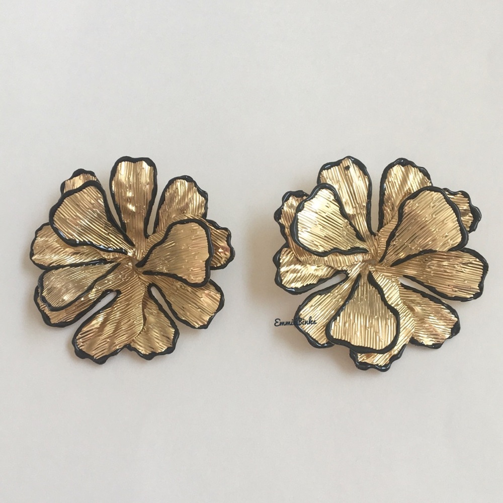 New Zara Bohemian Goldfoil Floral Statement Earrings - Picture 10 of 12